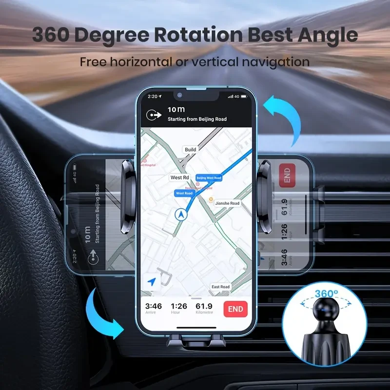 Car Phone Holder Mount - TOPK 360 Rotation Phone Mount with Hook Clip for Car Air Vent
