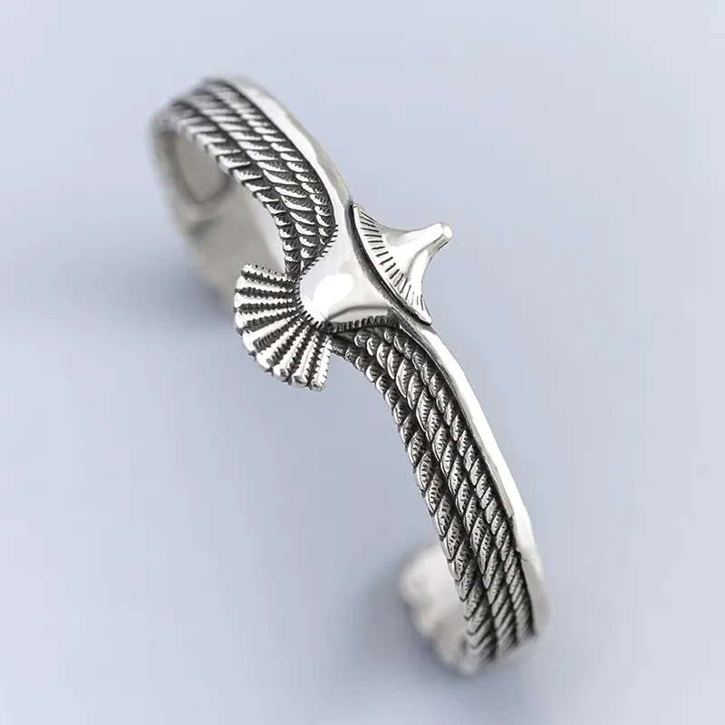 Ethnic Nordic Antique Silver Plated Bangle Eagle Hawk Cuff Bracelet For Men Viking Jewelry