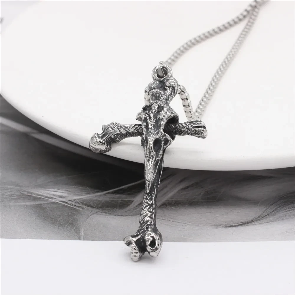 European And American Personalized Vintage Viking Long Pointed Bone Cross Men's Titanium Steel Pendant