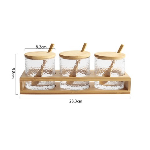 Household Kitchen Glass Seasoning Box Bamboo Lid Seasoning Bottle