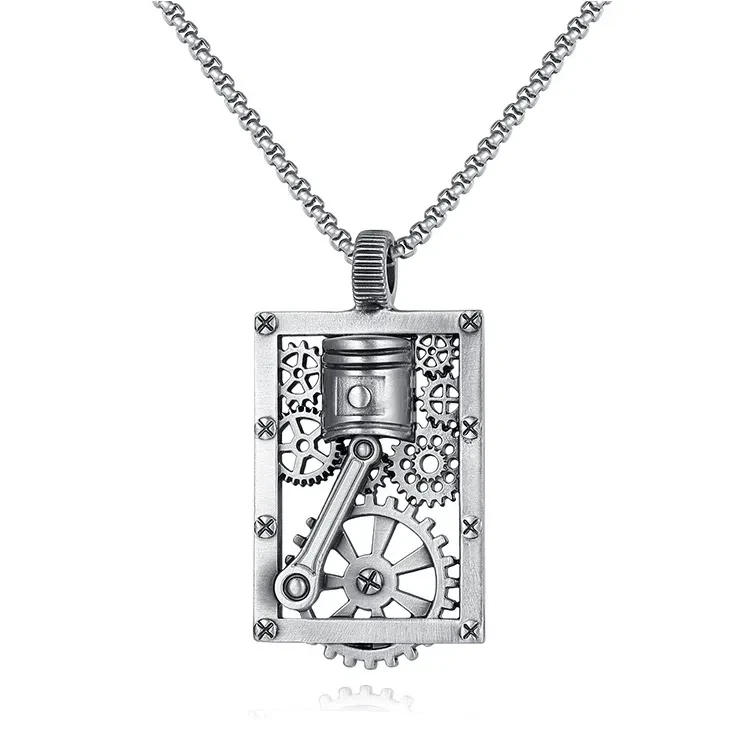 Cutout Square Gear Piston Pendant Necklace
