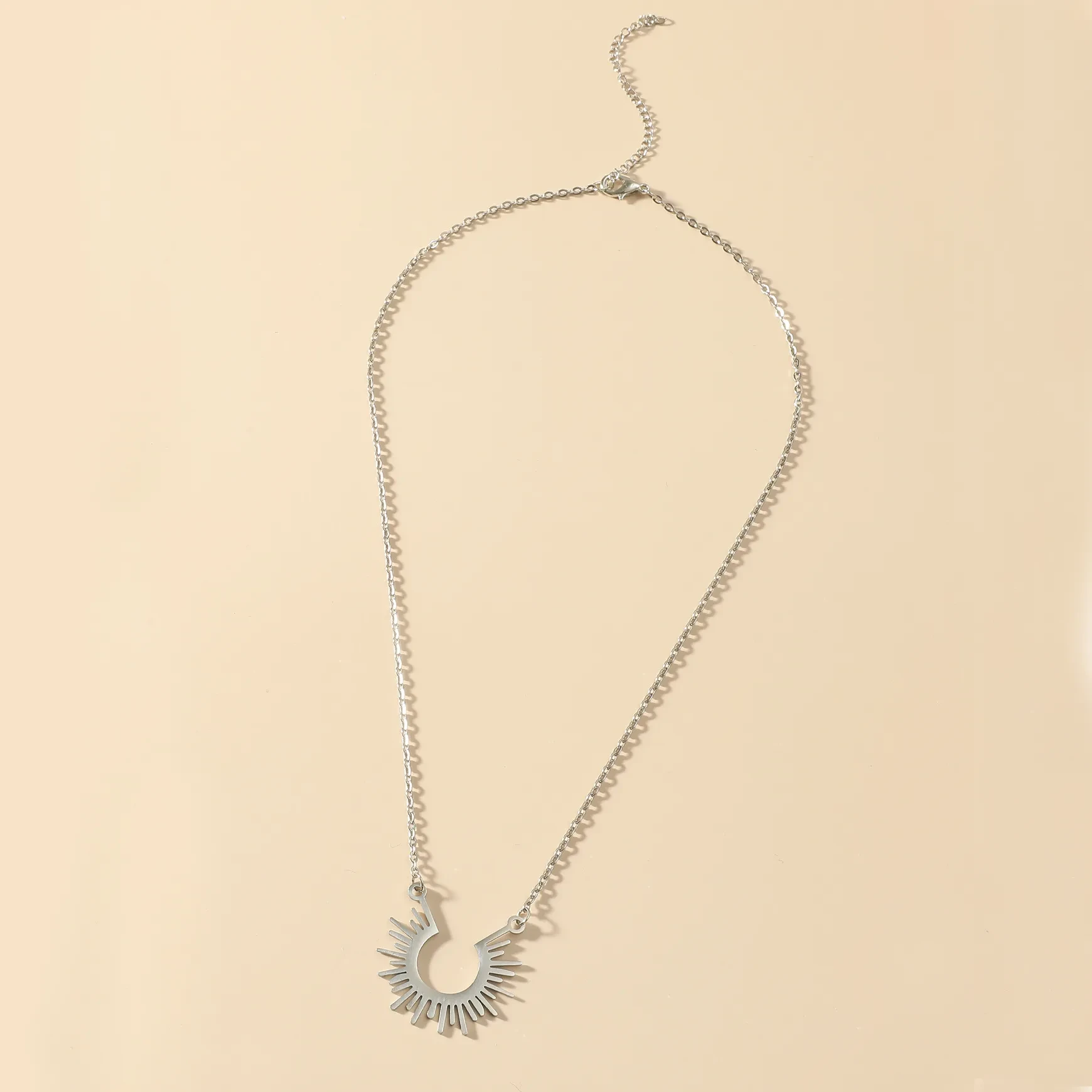 Classic semicircle sun flower pendant necklace