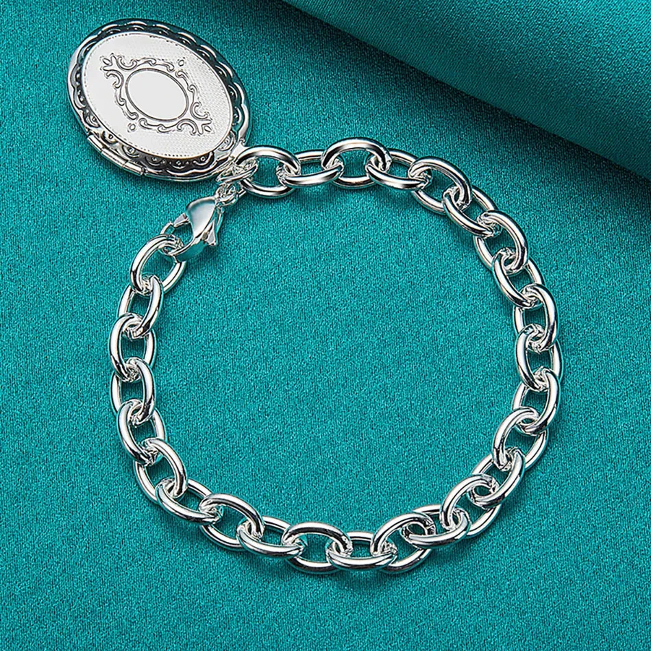 Silver Oval Box Double Pendant Bracelet