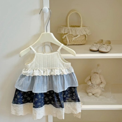 Girls' Floral Sling Spliced Princess Dress