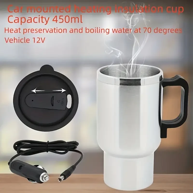 Travel-Ready Car Electric Heating Cup - Stainless Steel, Spill-Proof, Quick Heat & Insulate Beverage Mug for Commuters