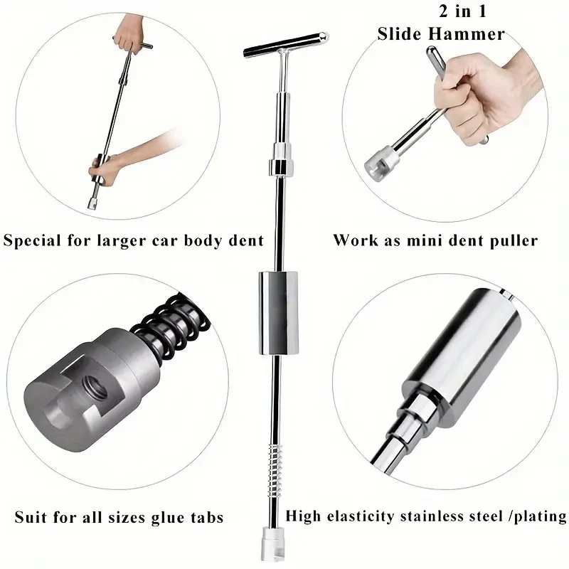 43PCS 2 In 1 T-Shaped Dent Puller Car Dent Repair Tool Kit with Glue Gun for Paint