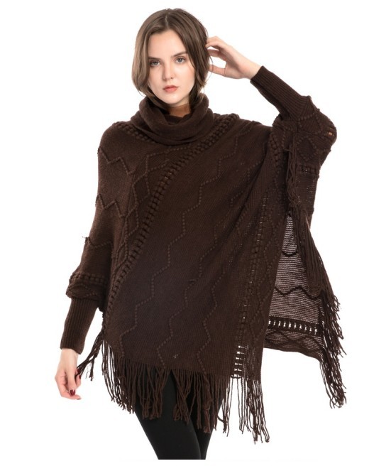 Acrylic Fringed Sweater High Collar Warm Sleeve Pullover Cloak