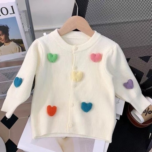 Spring Girls' Three-dimensional Love Puff Sleeve Sweater Coat