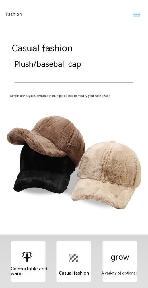 Outdoor Thickened Fleece Baseball Cap Casual Pure Color Warm Keeping Rabbit Fur Peaked Cap Winter Men