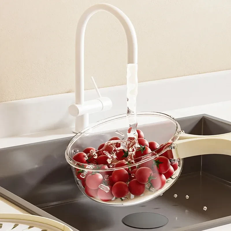 Fruit Drain Basket With Lid Vegetable Washing Bowl Foldable Handle Cleaning Colander
