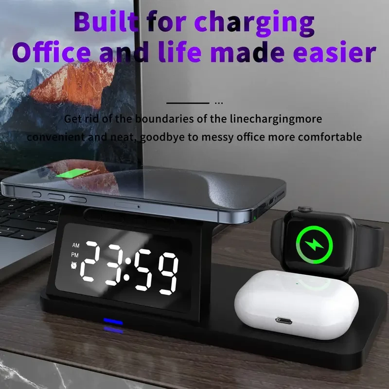 15W Multi-Function Wireless Charger with Clock & TWS Charging