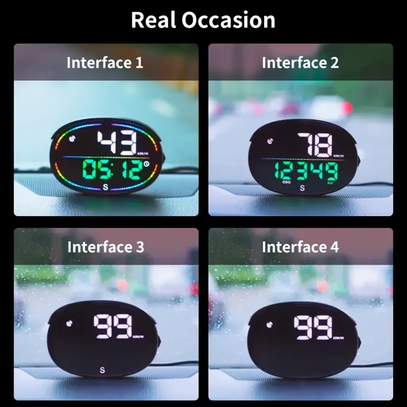 KWHUD Car Dashboard Display - Speedometer, Odometer & Time Gauge with Compass & Over-Speed Alert