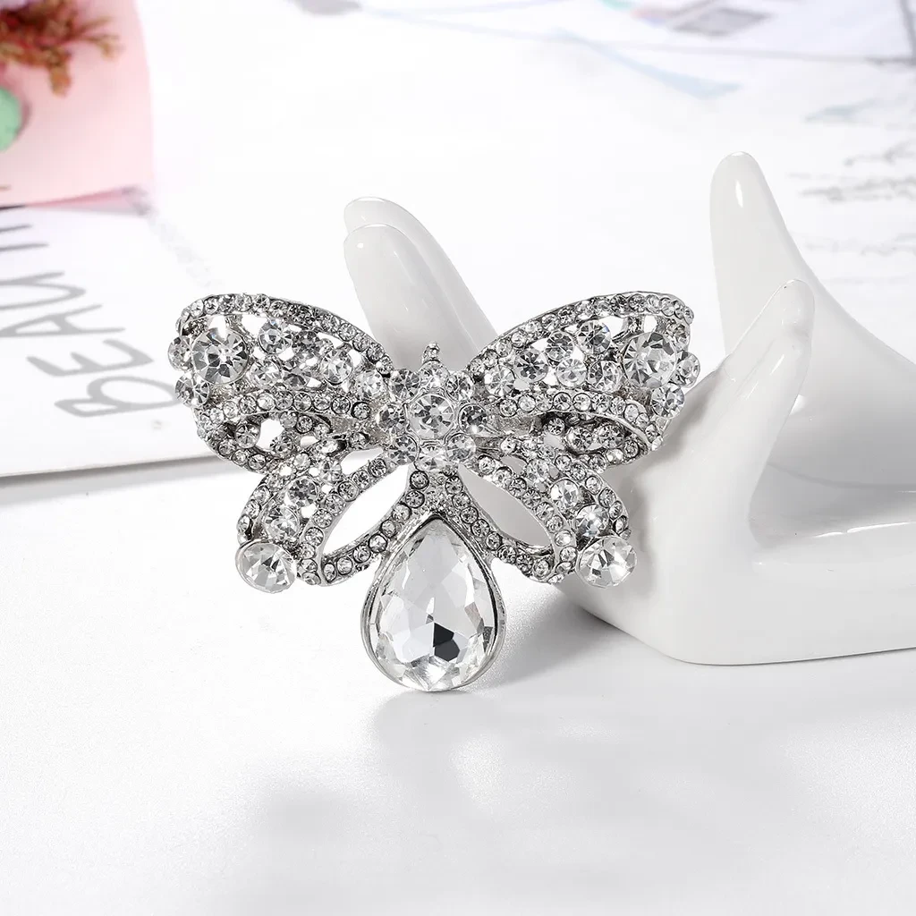 Alloy Inlaid White Rhinestone Bow Brooch