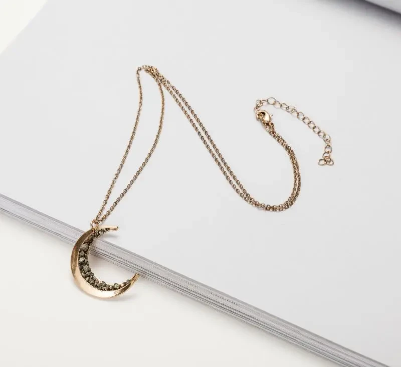 Irregular Crescent Moon Necklace With Diamonds