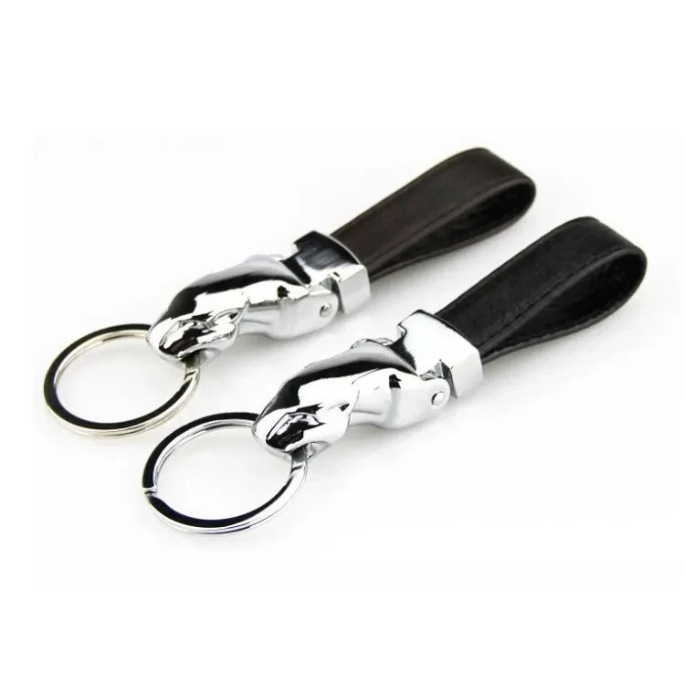 Car-styling Luxury Leopard Head Genuine Leather Key Chain Key Rings Holder Metal KeyRing