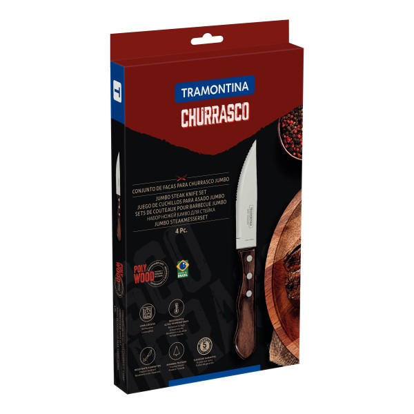 Churrasco Steak Knife Jumbo Point Brown 4 Piece Set 12cm  - Tramontina