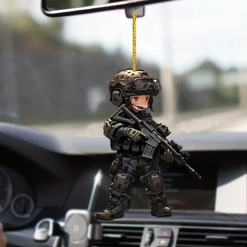 6pcs Cartoon Special Forces Acrylic Keychain Set - 2D Military Charms for Cars, Phones, & Bags