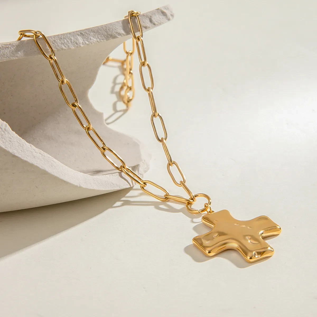 Stainless Steel Hammered Cross Pendant Necklace