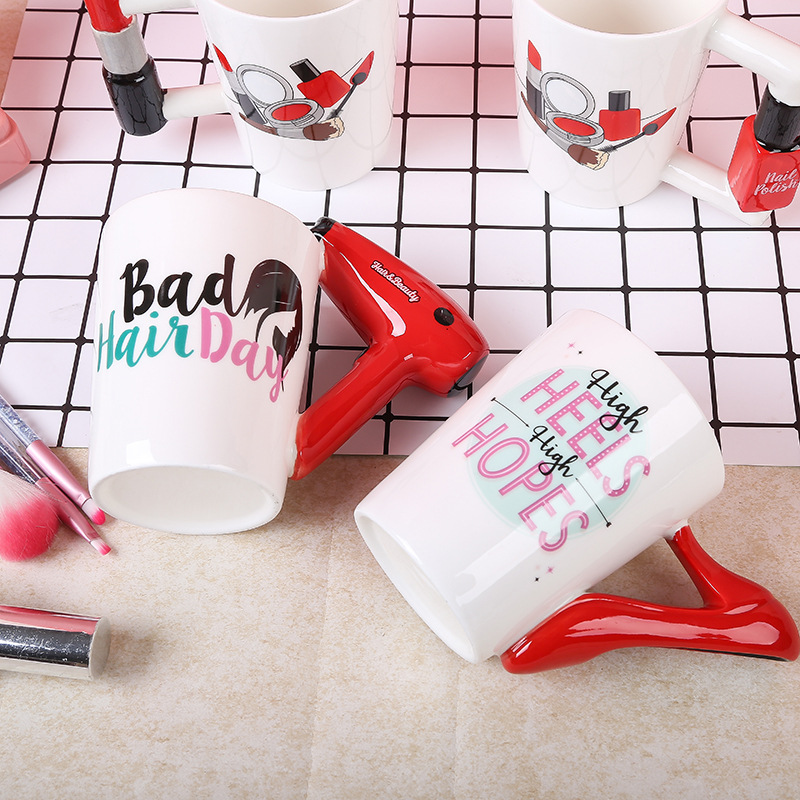 Creative Ceramic Hair Dryer Mug Ladies Tool Hair Dryer Hair Salon Bathroom Decor Vanity Decor Coffee Cup Hairdresser Gift