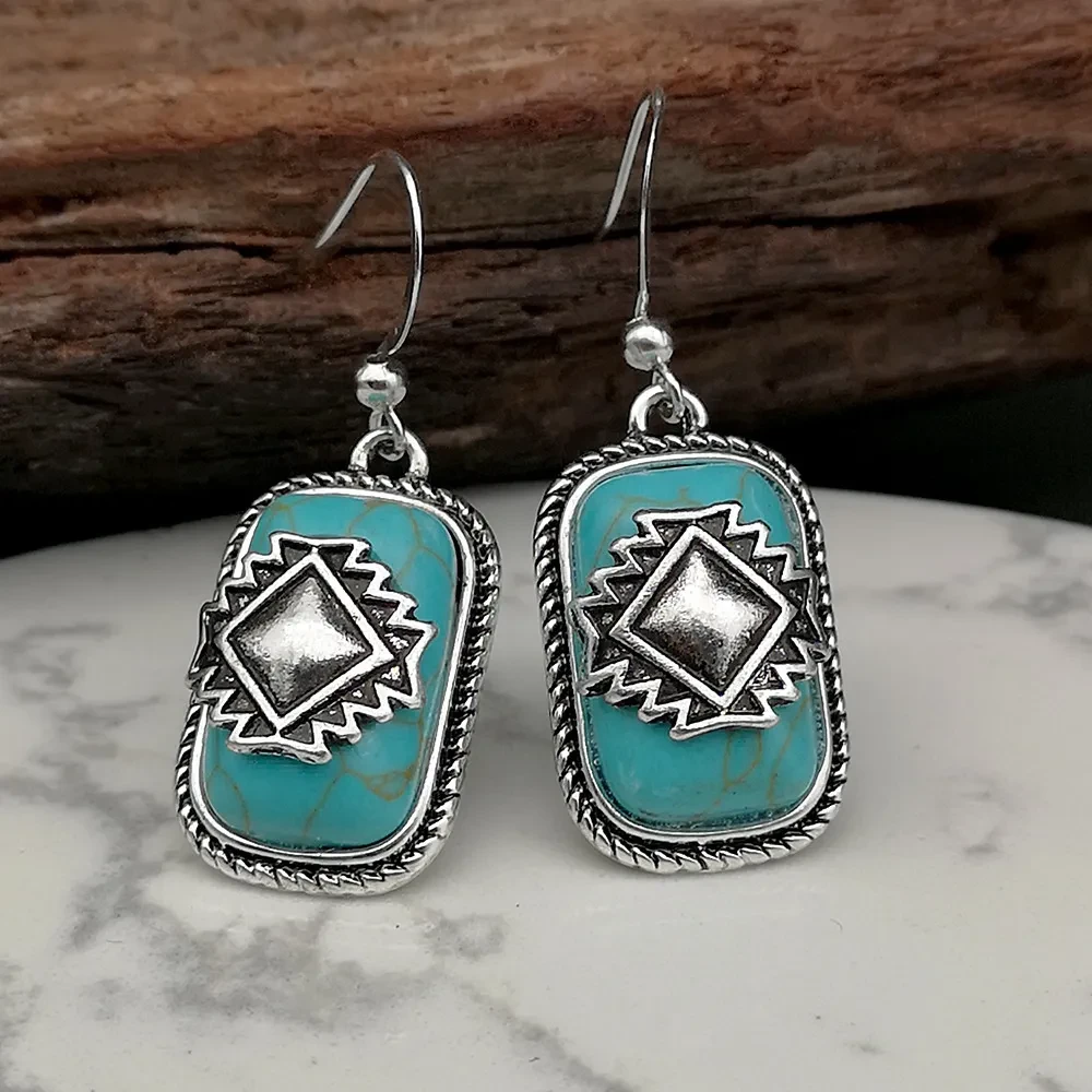 Ethnic Shield Retro Green Turquoise Earrings