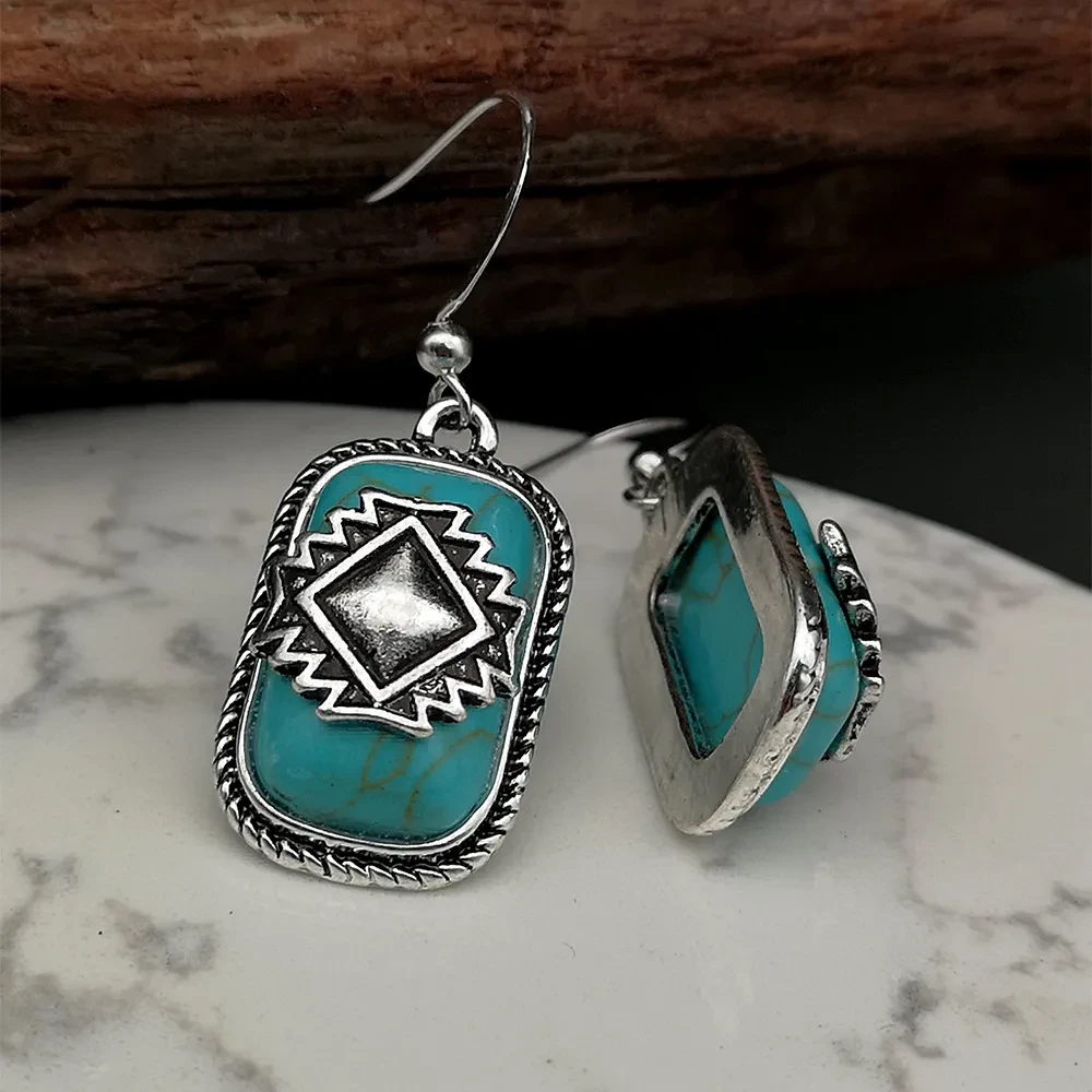 Ethnic Shield Retro Green Turquoise Earrings