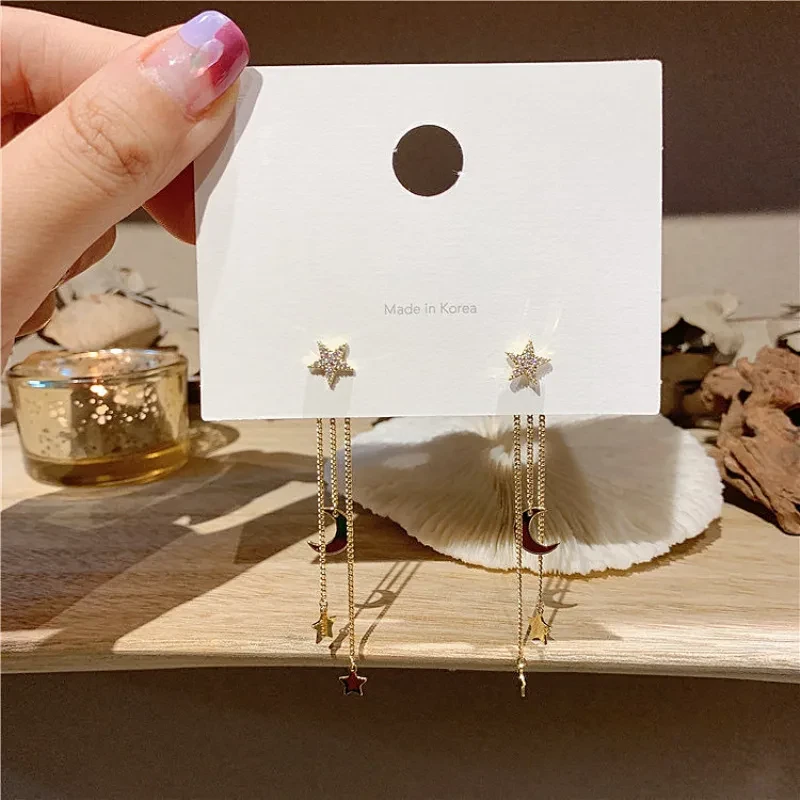 Temperament Star Moon Long Fringe Earrings