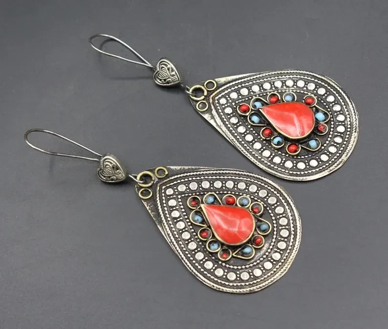 Popular Water Drop Pendant Inlaid Ruby Metal Alloy Earrings