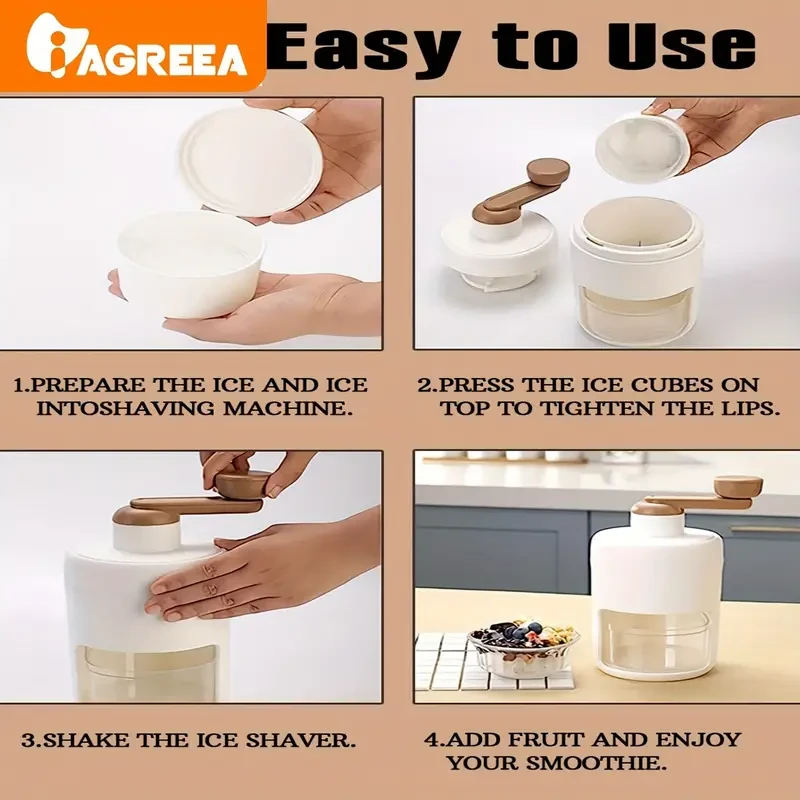 Manual Shaved Ice Crusher Machine - Stainless Steel Blades for Snow Cones, Slushies, Ice Cream, & More