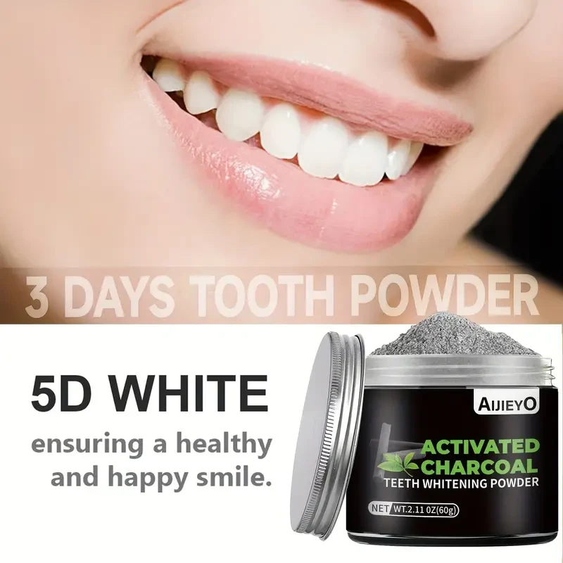 AIJIEYO Activated Charcoal Teeth Whitening Powder - Deep Cleaning, Plaque Cleaner, Mint Flavor