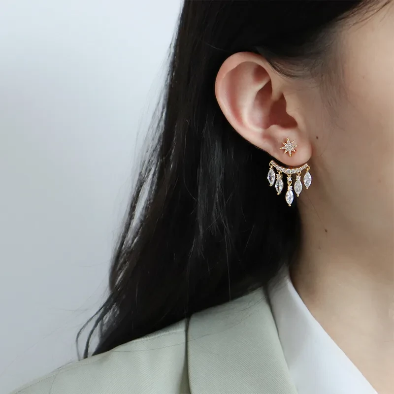 New Retro Eight Awn Star Zircon Earrings Fashion Pendant Stud Earrings Women's High Jewelry Party Gift