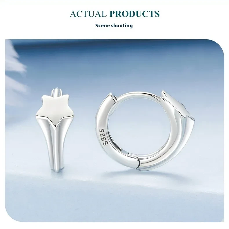 Glossy Pentagram Ear Clip S925 Sterling Silver Fashion Earrings