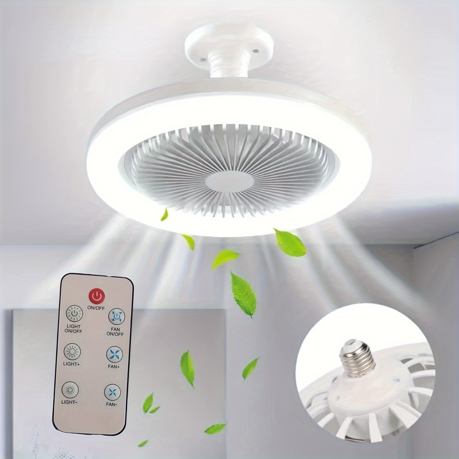 Socket Light and Remote Control Adjustable Wind Speed Mode Bulb, Screw-In Socket Light, Easy to Install Adjustable Wind Speed Mini Pendant Light, Suitable for Bedrooms, Kitchens, Living Rooms - E27 Base