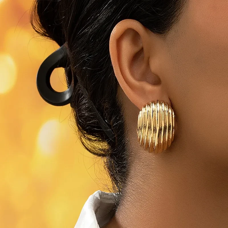 Vintage Crumpled Metal Hollow Semi-circle Earrings