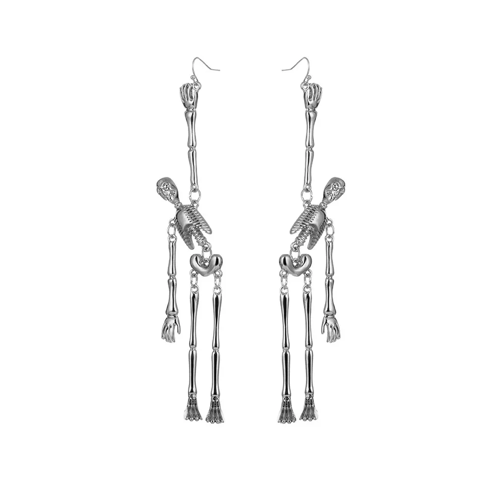 Fashionable Metal Skull Skeleton Pendant Earrings