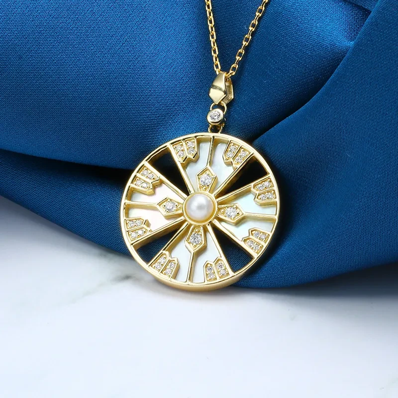 Natural Pearl White Shell Zircon Pendant