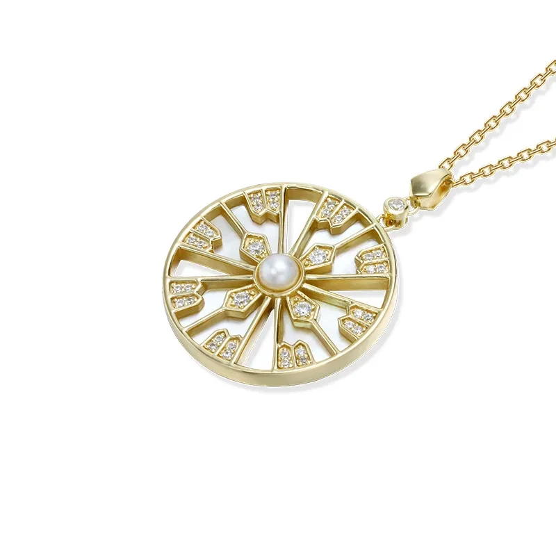 Natural Pearl White Shell Zircon Pendant