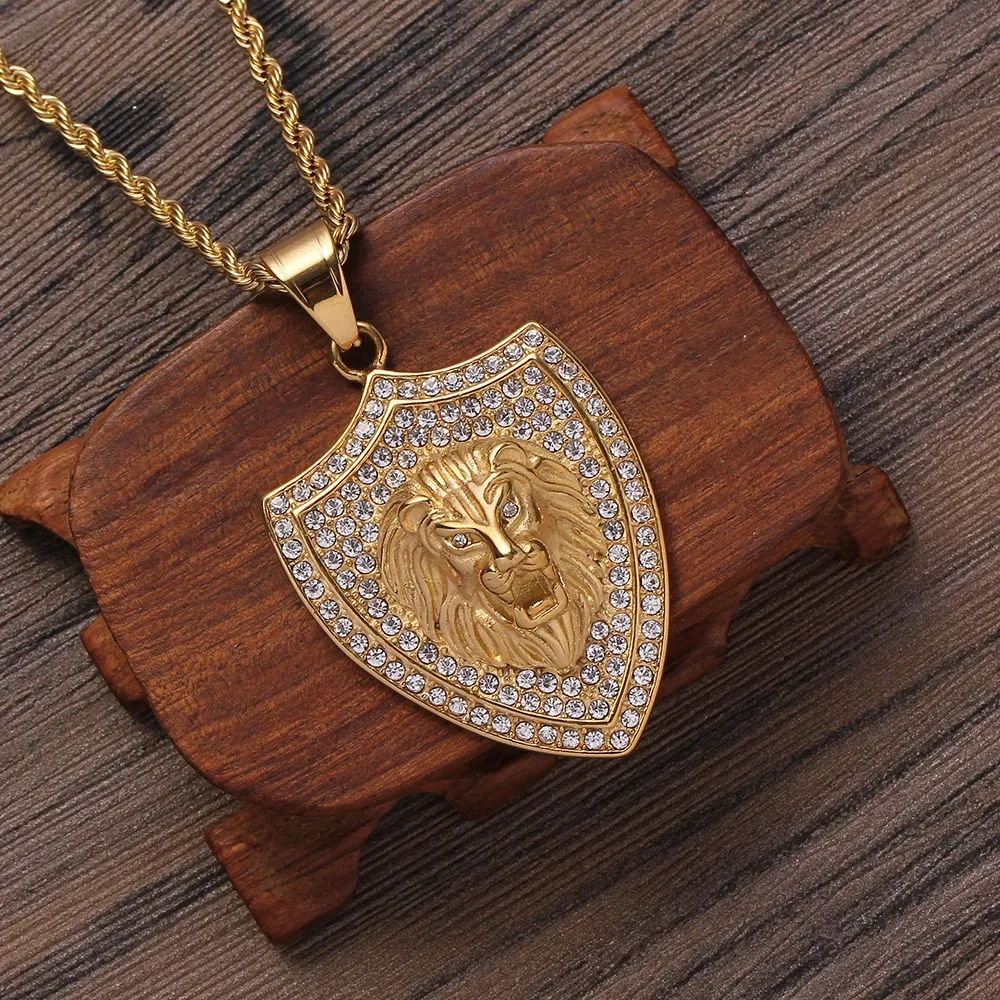 Lion Pendant Punk Shield Jewelry Necklace