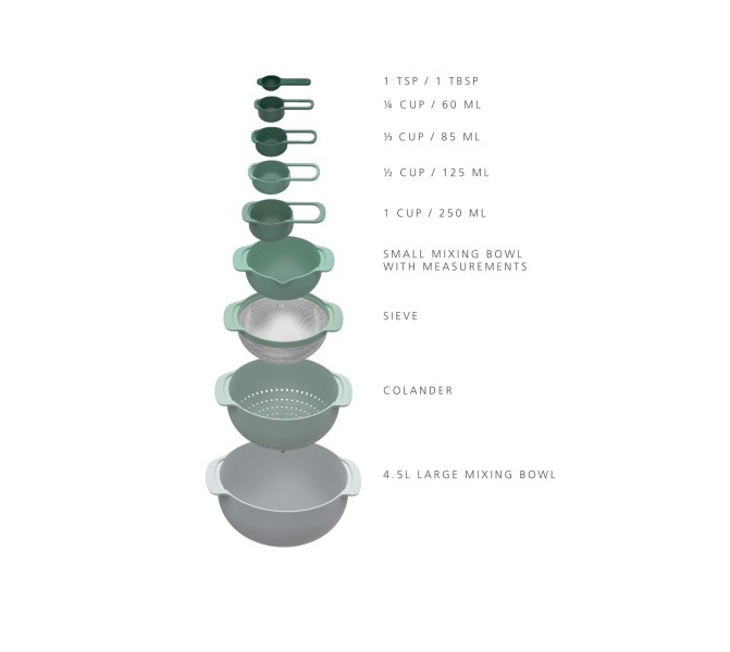 Nest 9 Piece Bowls - Sage - Joseph Joseph