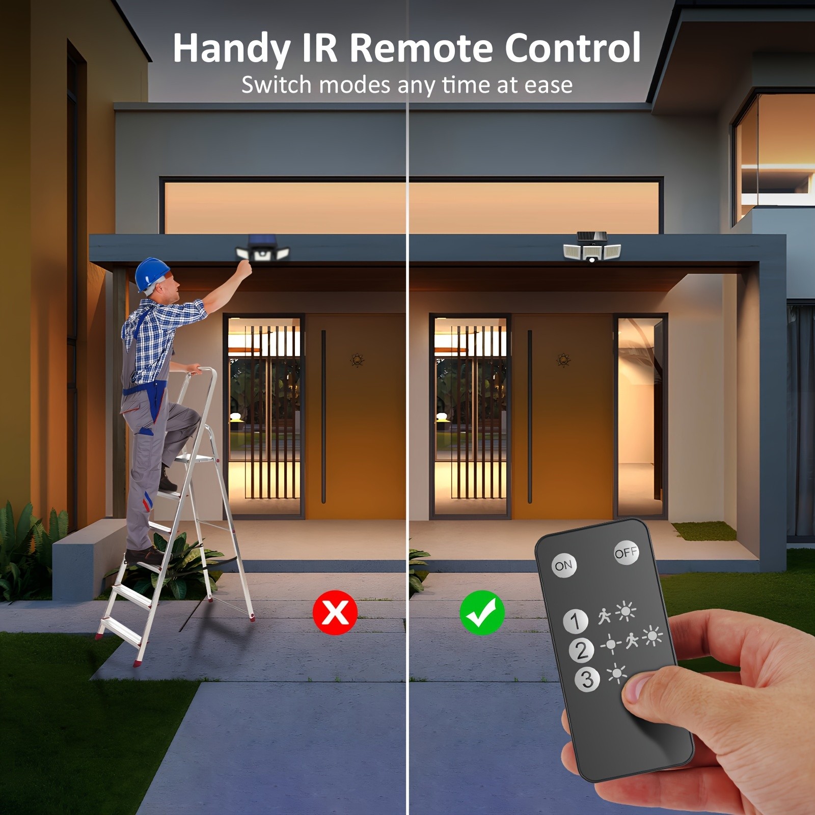 Solar Motion Lights Outdoor  2500LM 216 LED Security Lights with Remote Control, 3 Heads Motion Sensor Lights for Garden, Garage, Eave