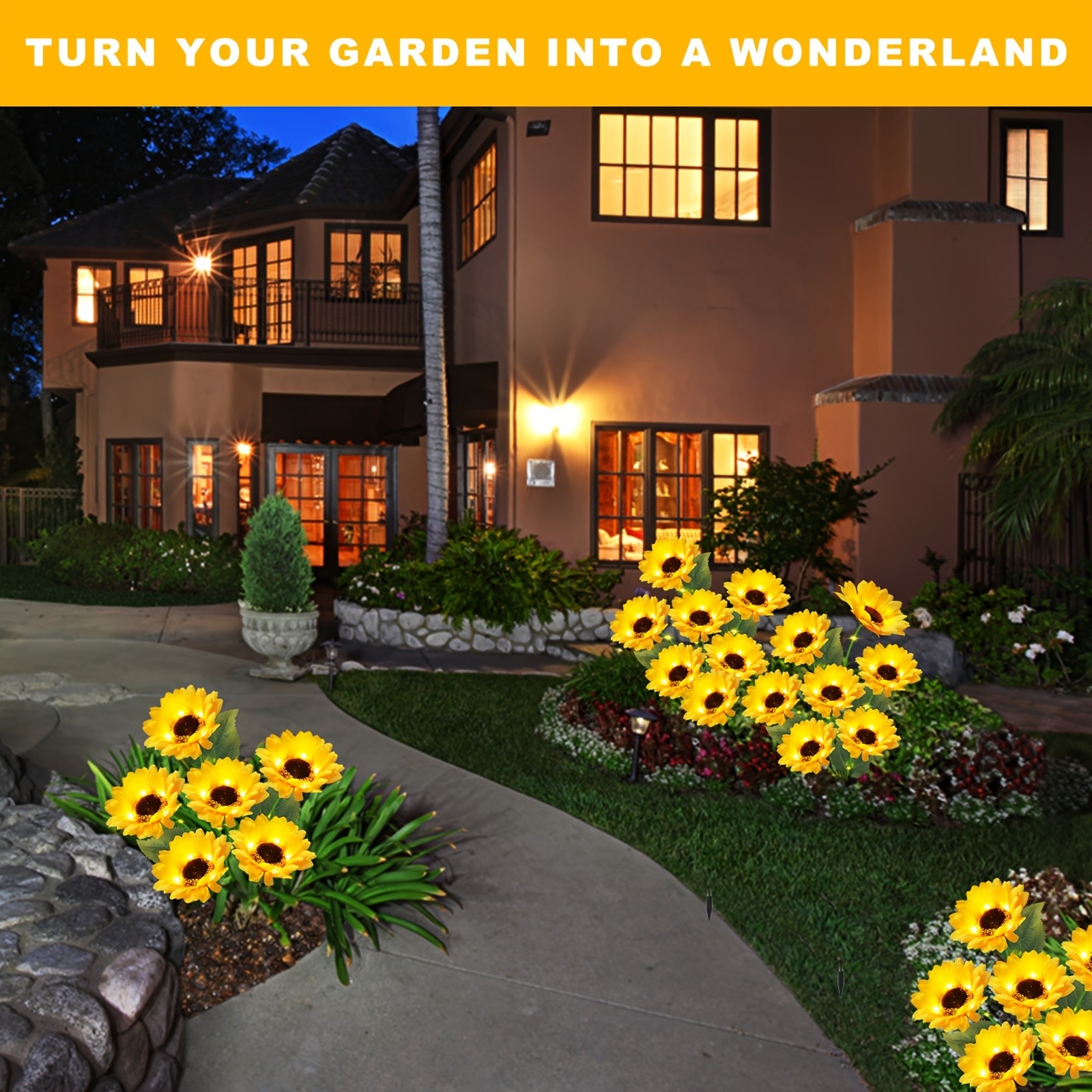 Solar-Powered Sunflower Garden Stakes  2 Packs of 6 LED Sunflower Lights for Outdoor Decorations
