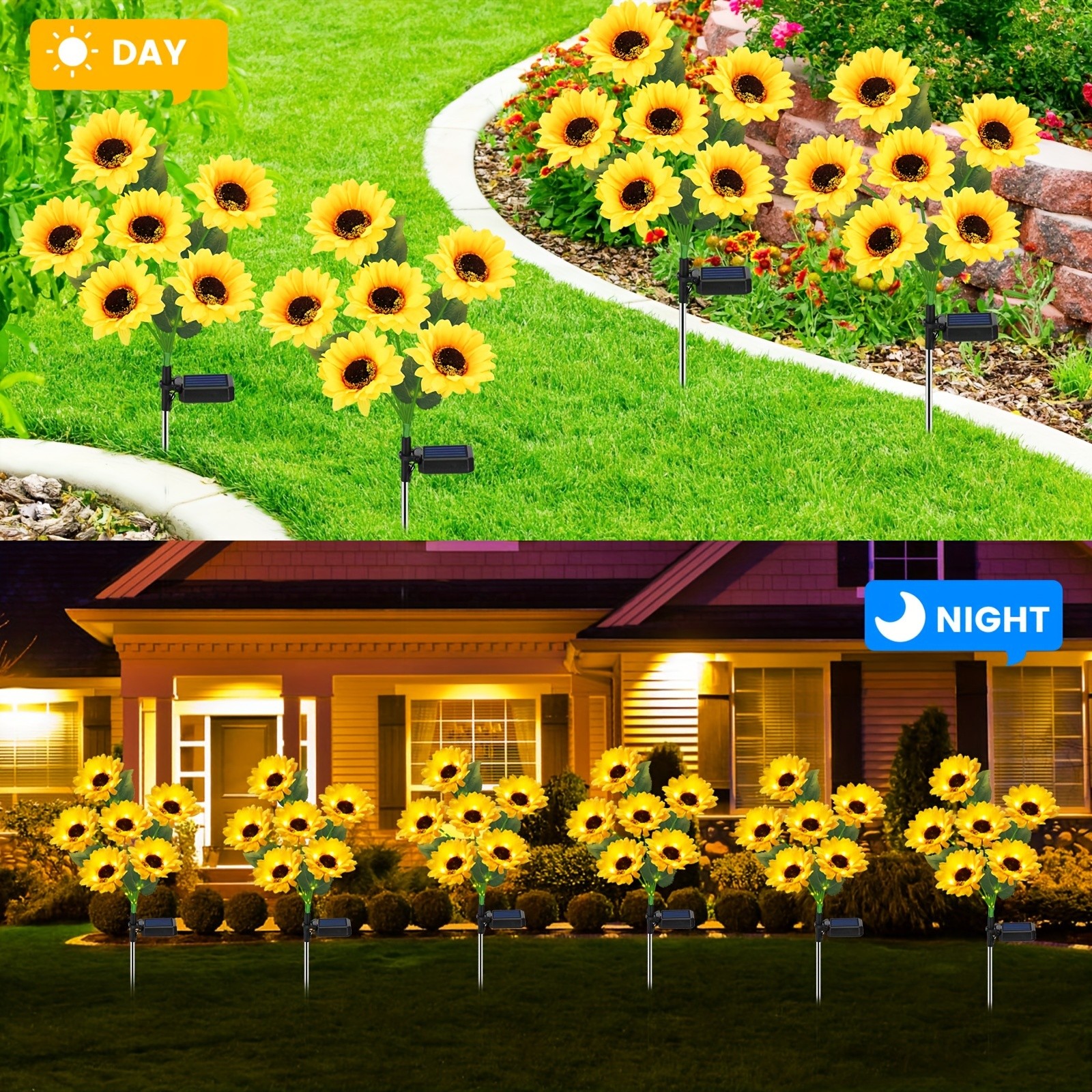 Solar-Powered Sunflower Garden Stakes  2 Packs of 6 LED Sunflower Lights for Outdoor Decorations