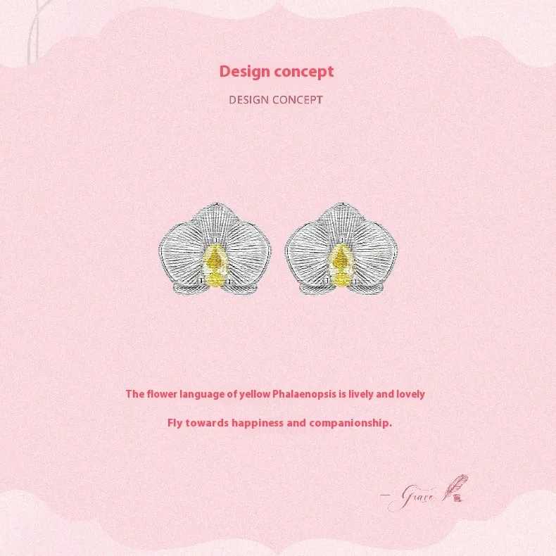 Sterling Silver White Gold Plated Phalaenopsis Stud Earrings