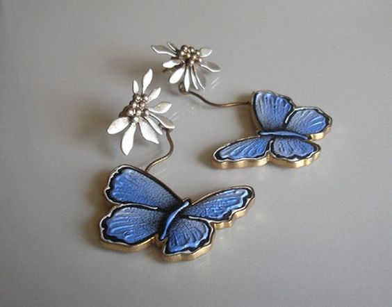Epoxy Butterfly And Flower European And American Popular Retro Imitation Thai Silver Earrings