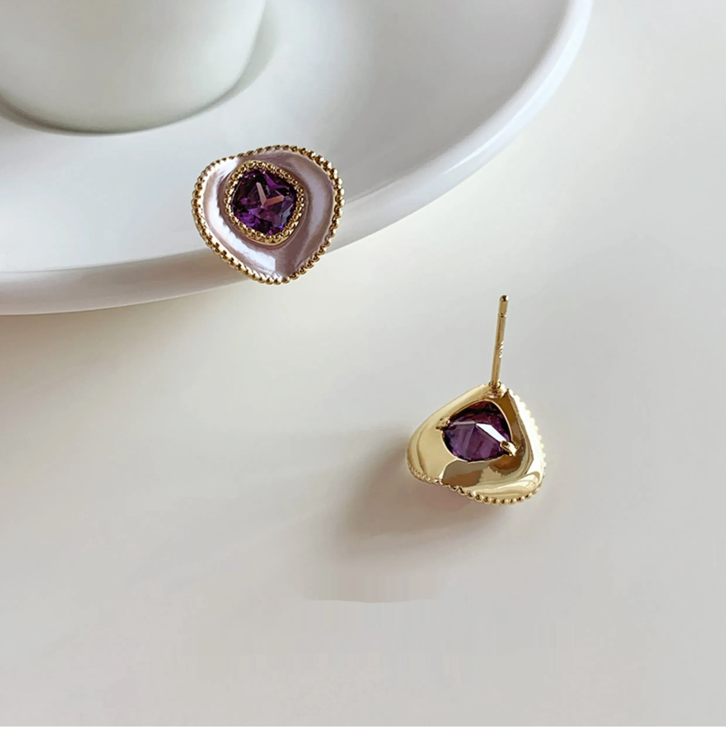 Sterling Silver Needle Elegant Purple Stud Earrings