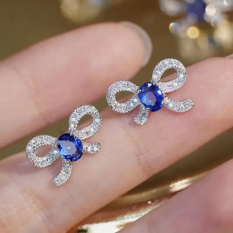 Exquisite Bow Stud Earrings Micro Inlaid Zircon