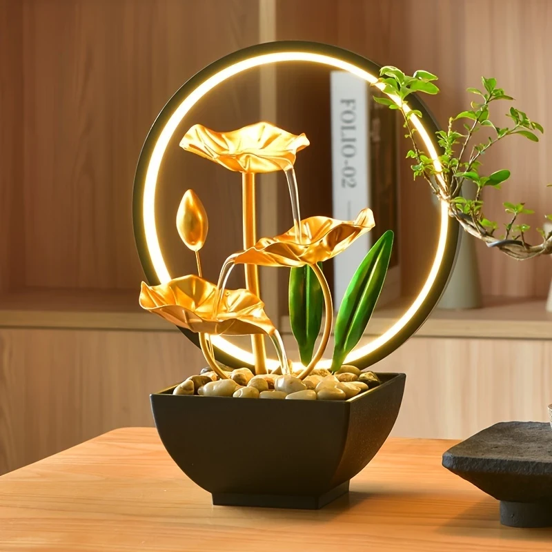 USB-Powered Tabletop Fountain with LED Ring | Relaxing Metal Waterfall Decor for Home, Office & Gift Giving