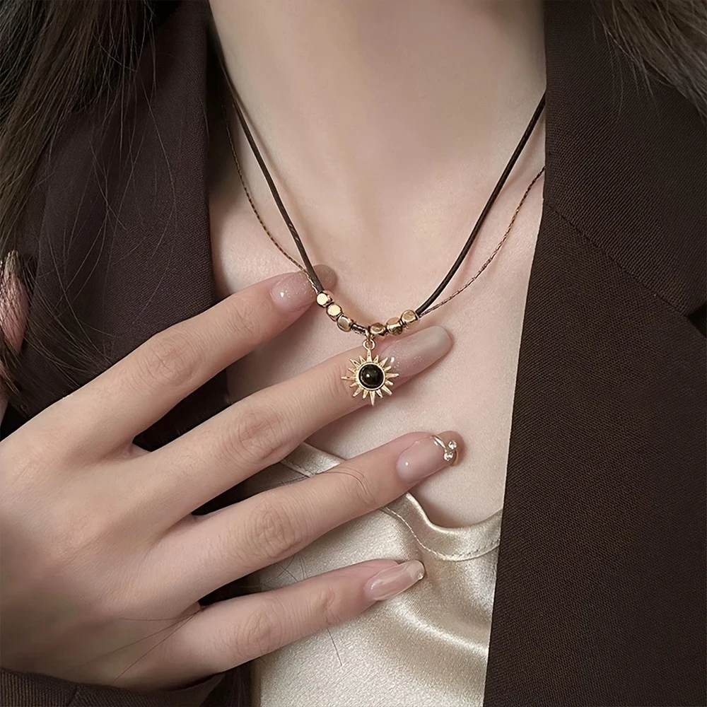 Boho-Chic Starburst Pendant Necklace | Vintage Alloy with Cat's Eye & Tiger's Eye Stones, Gold-Plated, Perfect for Daily Wear & Lunar New Year Gift