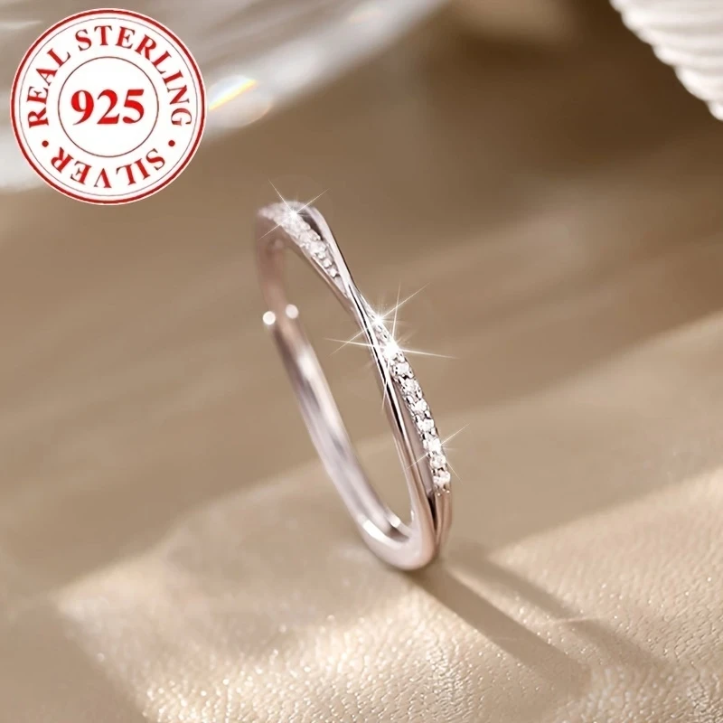 Luxury S925 Silver Plated Open Ring for Women | Adjustable Fit with Synthetic Cubic Zirconia, March Birthstone, Perfect for Daily Wear & Gift Occasions