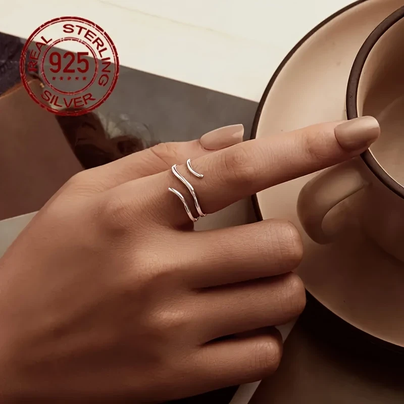 Elegant 925 Sterling Silver Adjustable Twist Ring | Hypoallergenic Multi-Layered Spiral Design, Unisex Party Jewelry Accessory