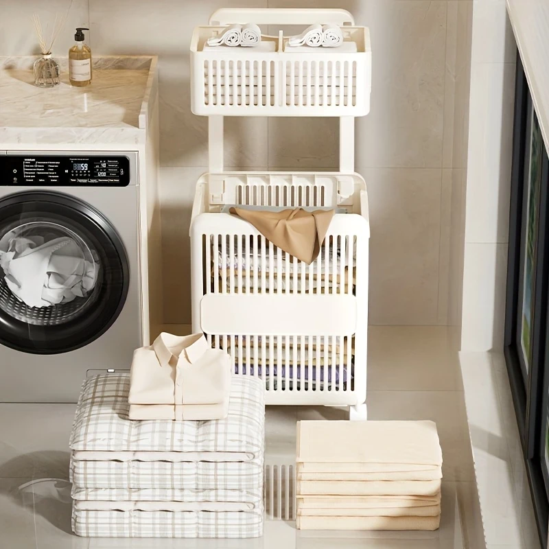 2-layer foldable laundry basket with wheels